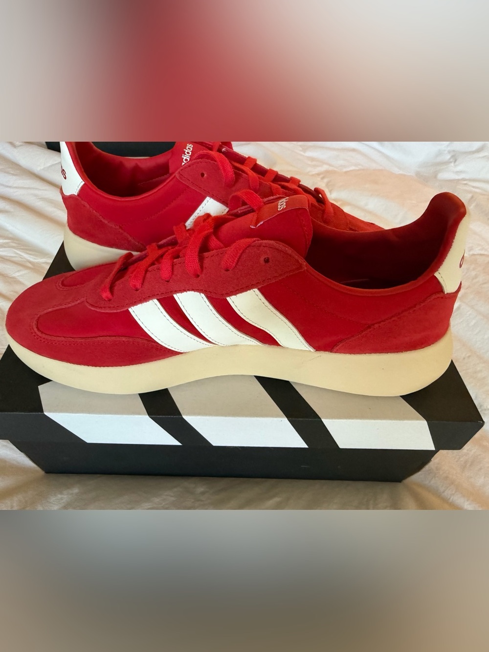 adidas Red Men's Retro Runner Sneakers with White Stripes